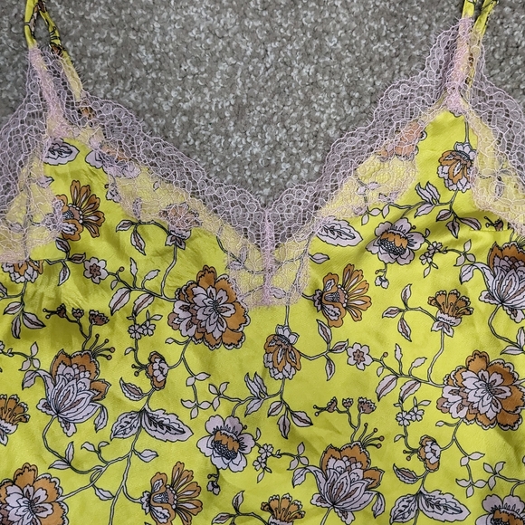 (2/$25) Victoria's Secret satin lace camisole top yellow florals - Picture 3 of 10